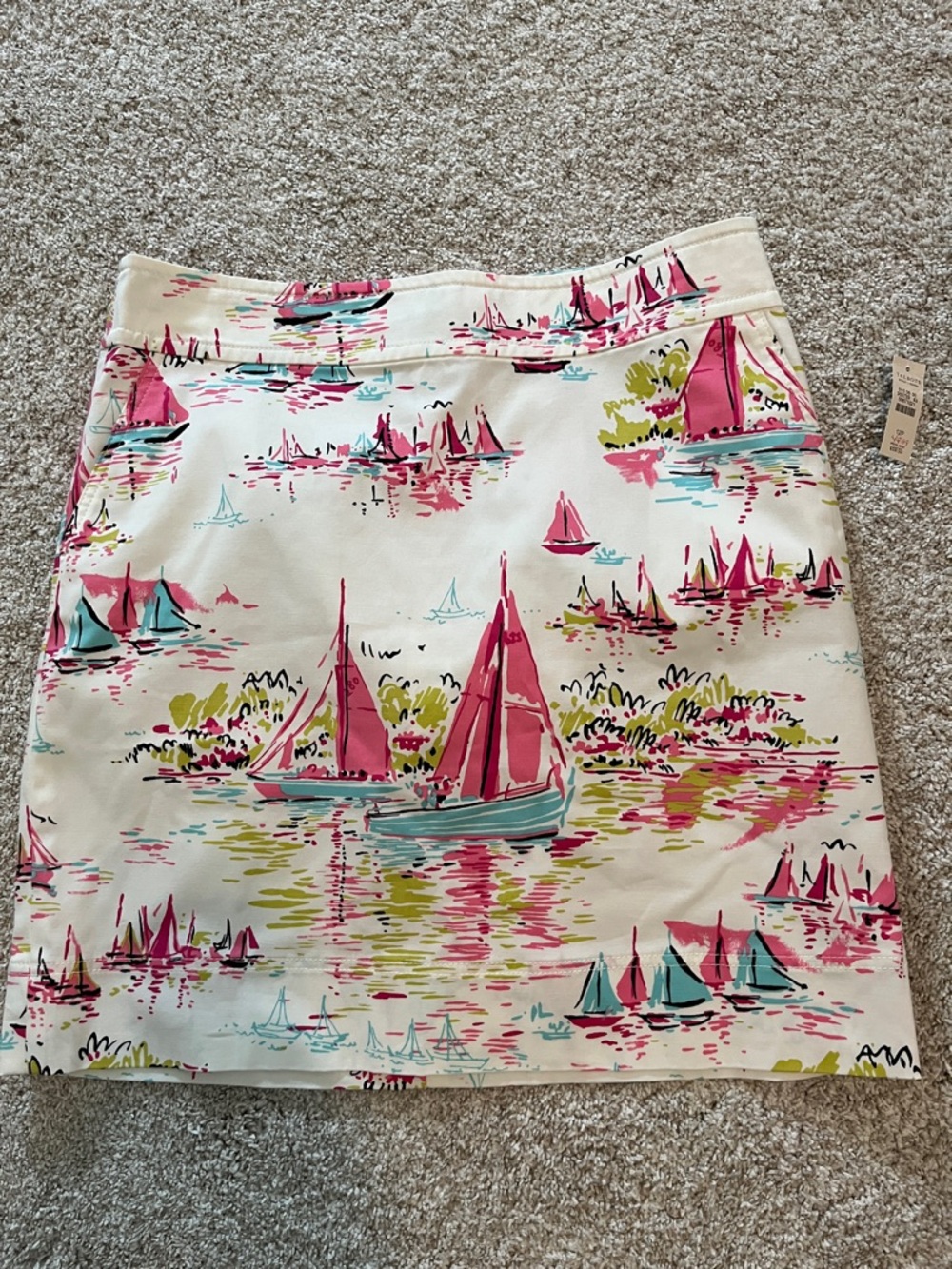 NWT’s Talbots Sailboat Print Cotton Skirt in Pink, Teal & Lime - size 12P